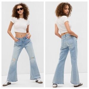 GAP Y2K Low Rise Flare Jeans in Light Blue Destructed, SIZE 30/10